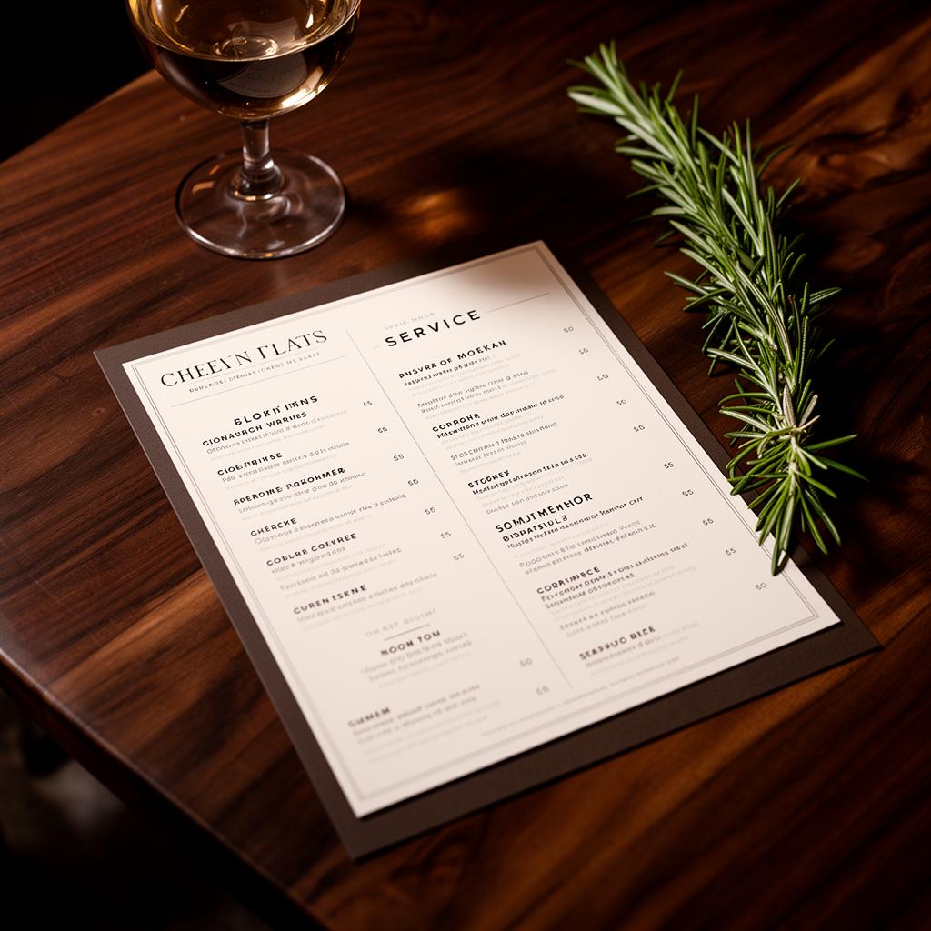 Menu & Service Sheet Kit — printed pieces